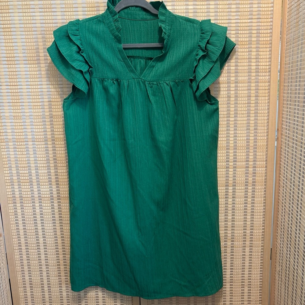 Green Ruffled Sleeveless Dress